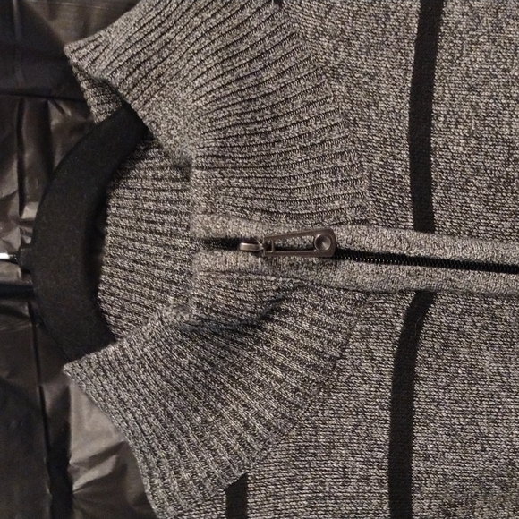 True Rock Grey and Black Striped full zip mock turtleneck cardigan - Picture 3 of 8